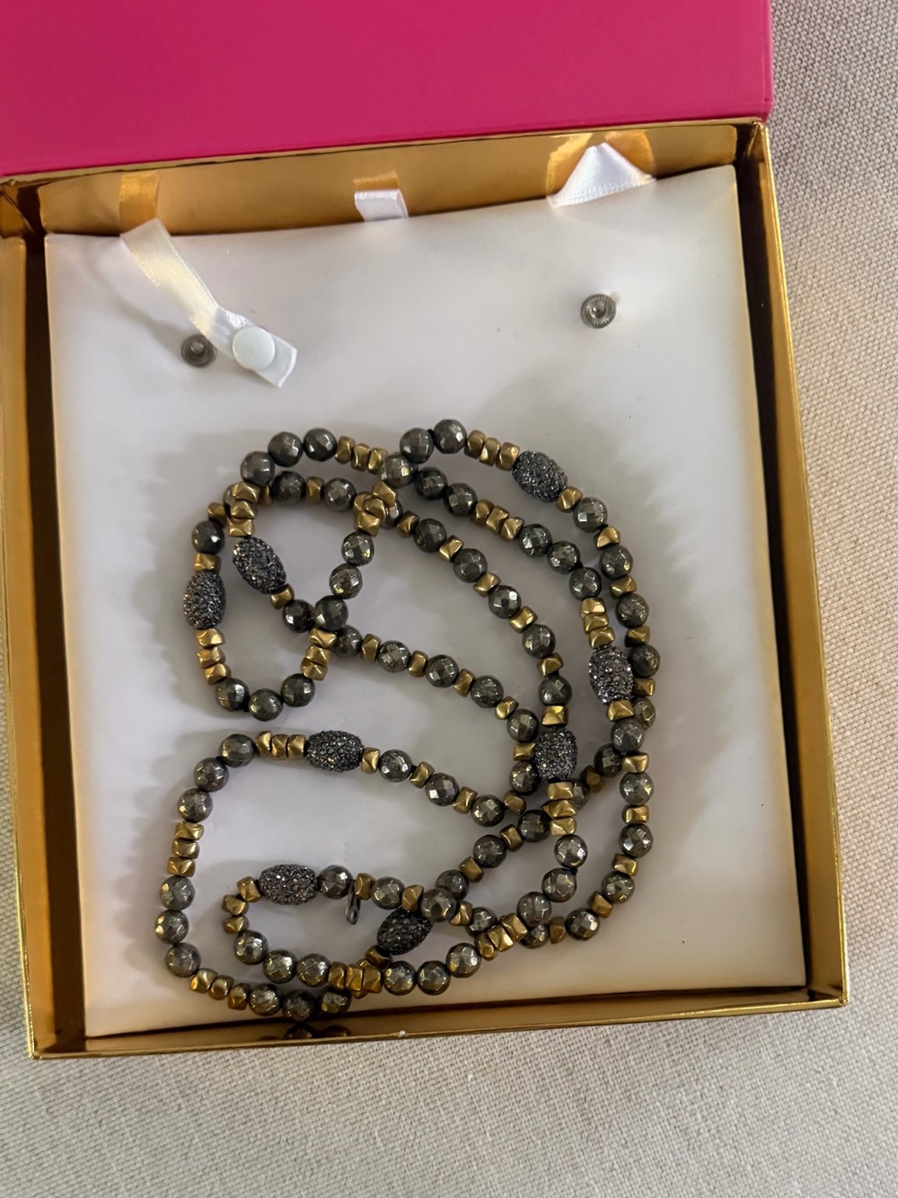 Hipchik Beaded Face Buddha Lariat Necklace | Hipchik Couture  Gold and Gunmetal